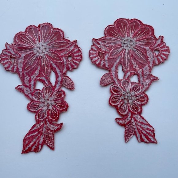 Red Iron On Patches For Clothes Accessory Set of 2 Embroidery Patches - Picture 9 of 9